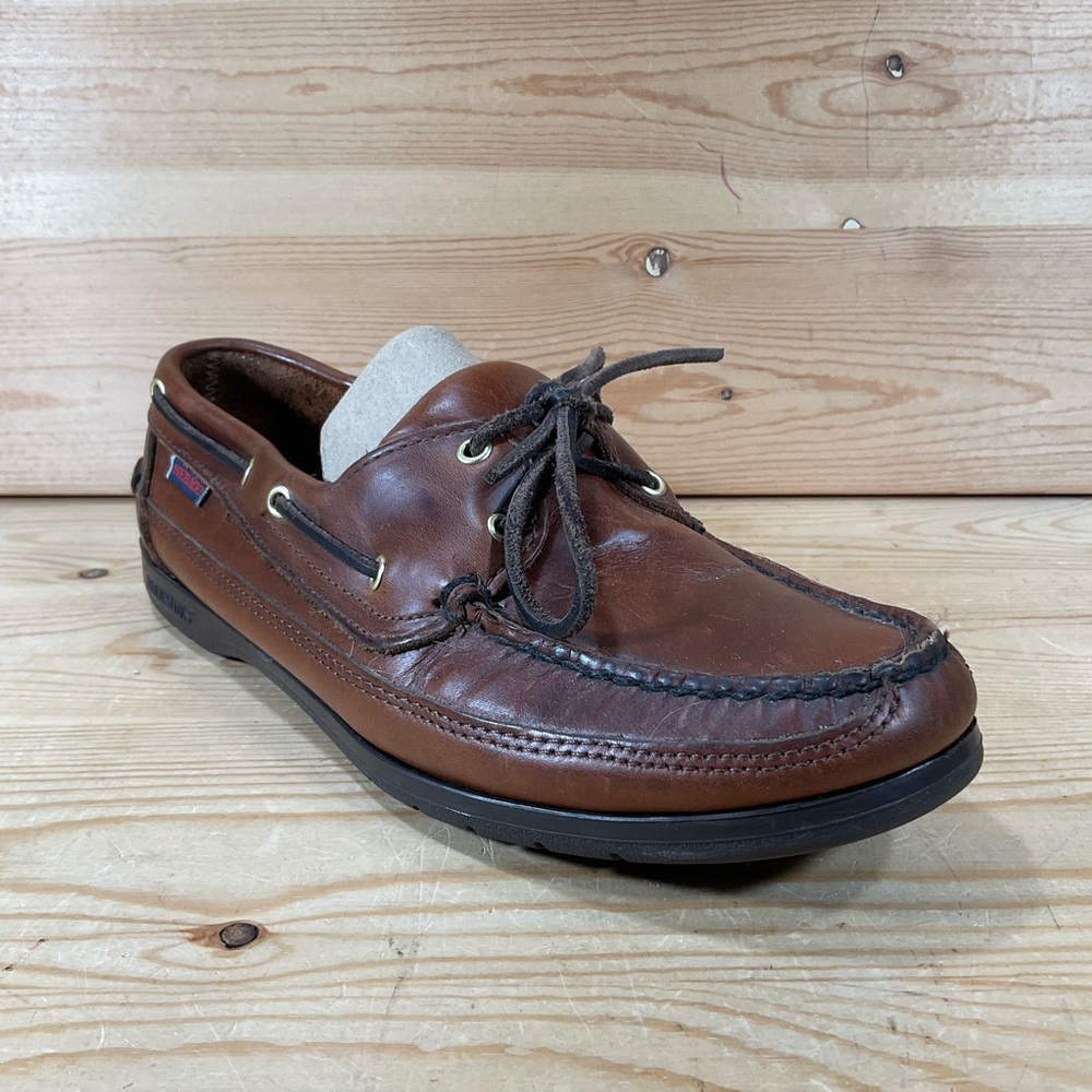 Sebago Docksides Boat Shoes Mens Size 8 Brown Leather Lace Up Classic Deck 75943